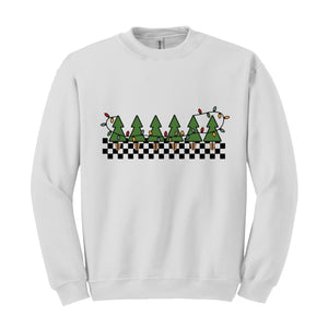 Christmas Tree Sweatshirt, Checkered Trees Sweat, Santa Christmas Tee