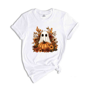 Ghost With Flowers And Pumpkin Shirt, Halloween Shirt, Floral Spooky Shirt, Ghost Shirt, Fall Flowers Shirt, Spooky Ghost Shirt, Spooky Tee