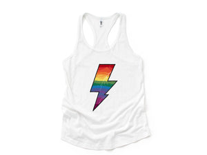 Lightning Bolt Tank Top, Gay Pride Shirt, Lesbian, Girl Power, Rainbow Shirt, LGBTQIA+ Tank, Pride Month Tank