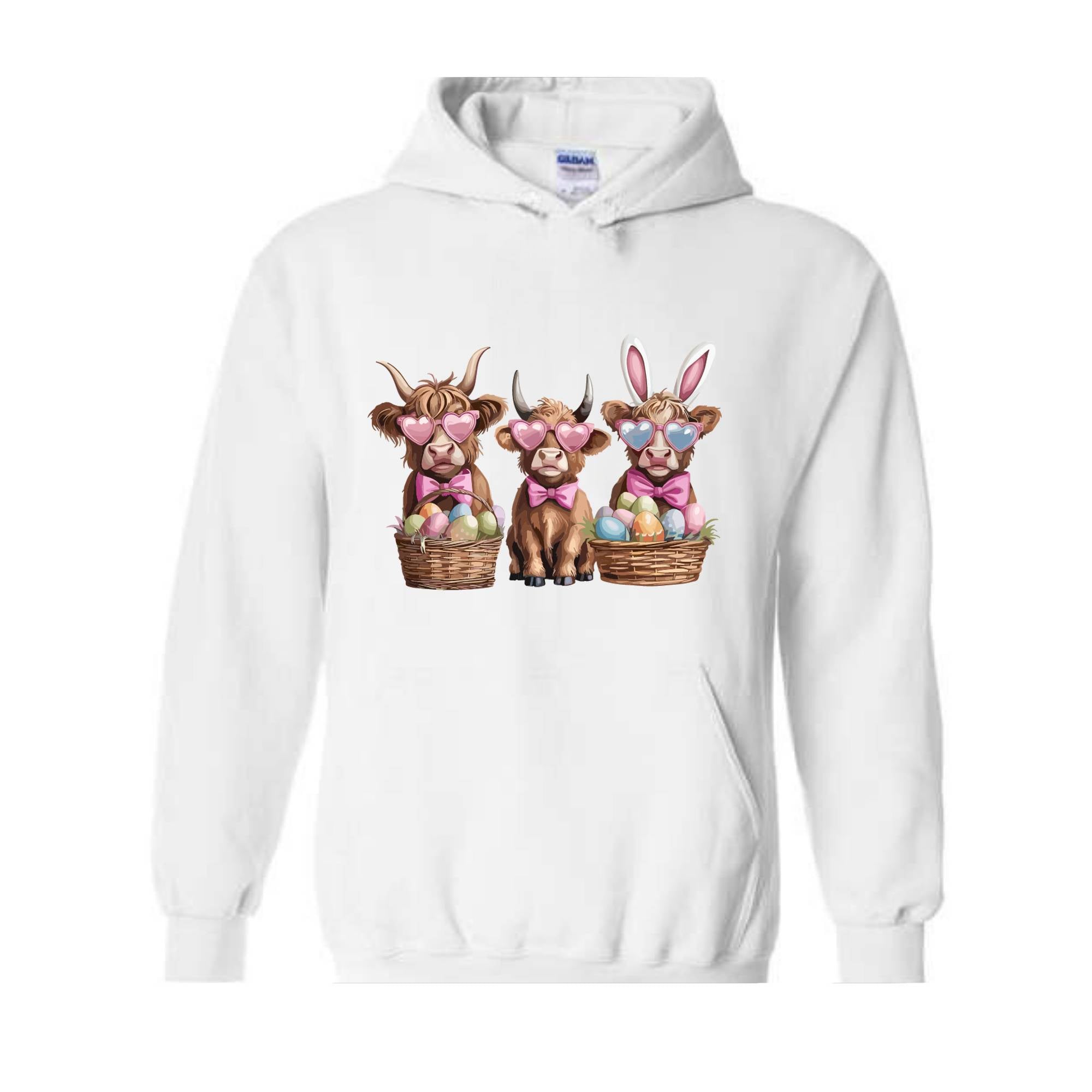 Cow Easter Hoodie, Easter Heifer Easter Sweatshirt, Easter Farm Animal Tee, Easter Day Gift, Highland Cow Crewneck, Easter Cute Cow Shirt