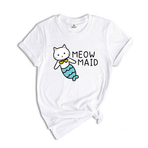 Meow Maid Cat Shirt, Cat Owner Gift, Funny Cat Shirt, Birthday Party Shirt, Lovely Cat Tee, Mermaid Theme T-shirt