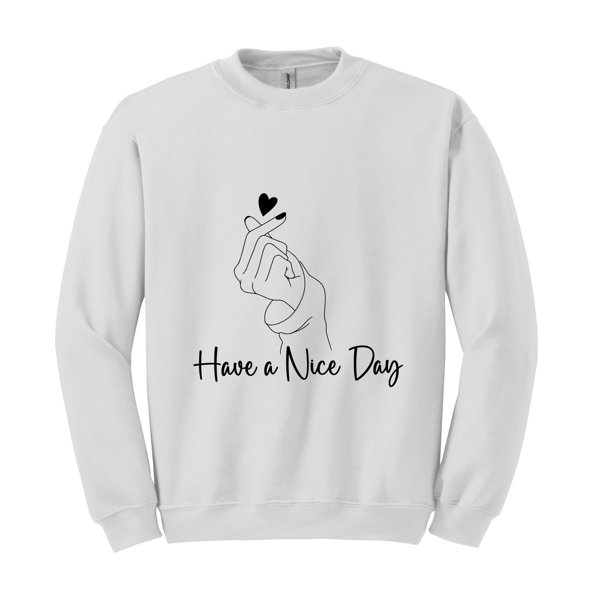 Korean Heart Sweater, Heart with hand Sweater, Positive Phrase Sweater, Have a Nice Day Sweatshirt, Love Sweater. Love Day Sweater