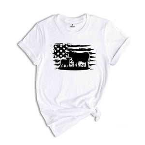 Farm Shirt, Farm Animals Shirt, American Flag Shirt, Cow Shirt, Country Shirt, Farmer Gifts, Gift for Him, USA Shirt