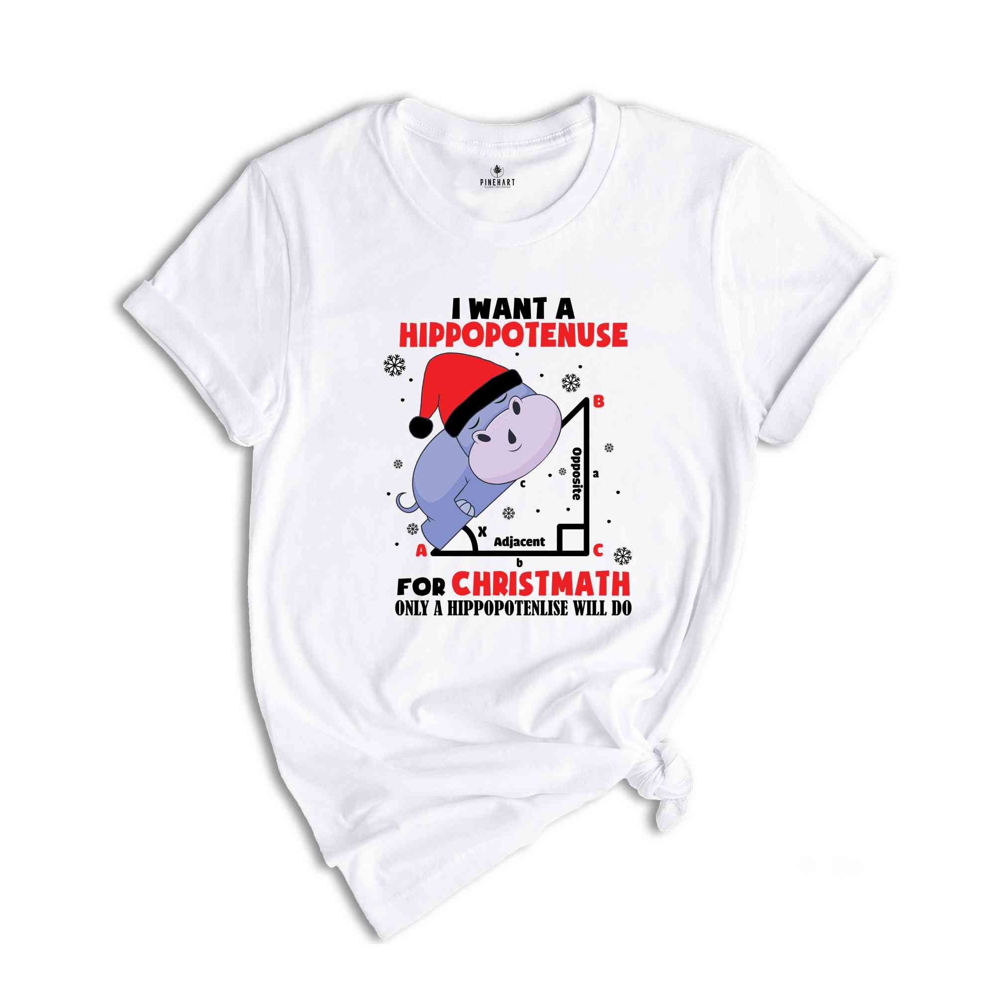 I Want A Hippopotenuse For Christmas T-Shirt, Funny Geometry Tee, Christmas Math Shirt, Christmas Math Teacher Gift