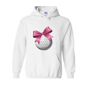 Golf Ball and Bow Sweatshirt, Golfer Mom Hoodie, Coquette Hoodie, Pink Girly Hoodie, Cute Mom Hoodie, Golf Hoodie, Dad Hoodie