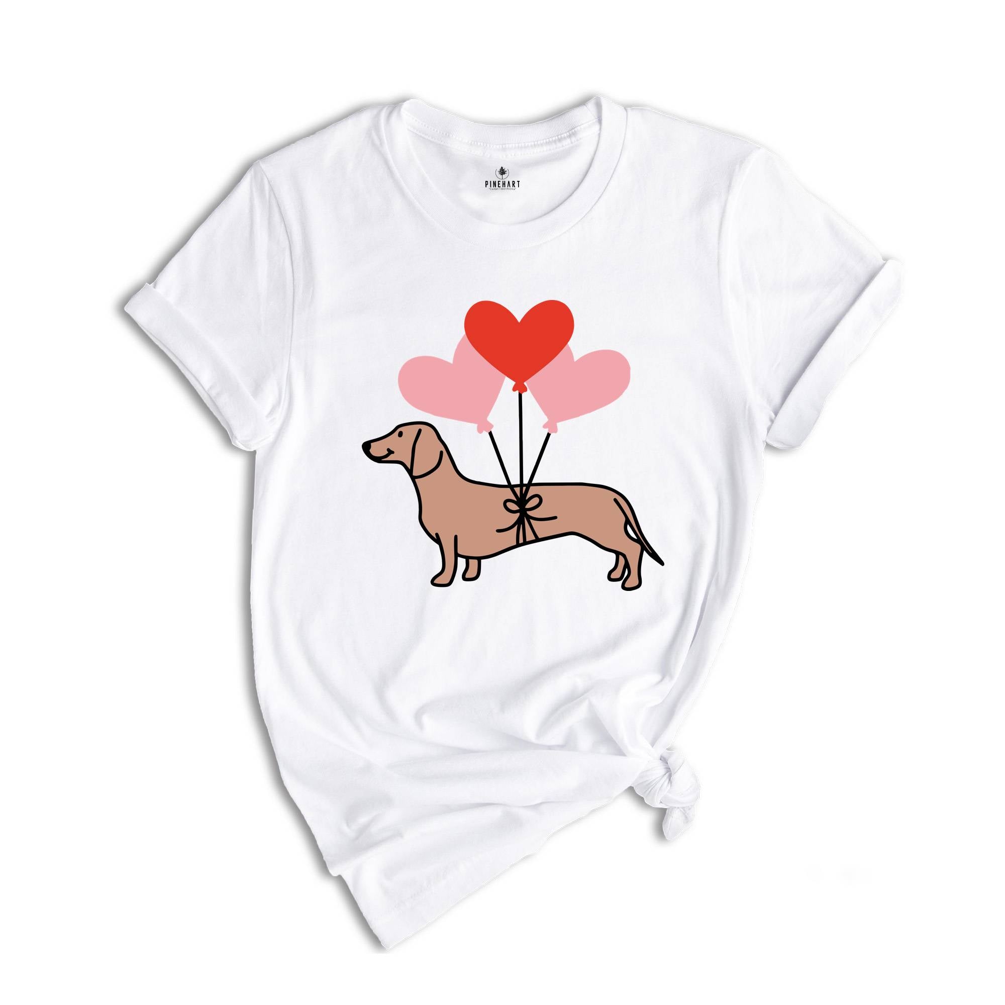 Cute Dachshund Shirt, Love Heart Balloon Tee, Happy Valentine's Day Gift, Dog Lover Tshirt, Valentine Dog Shirt