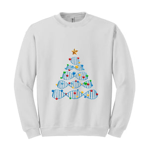 DNA Christmas Tree Sweatshirt, Science Puns Chemistry Gift