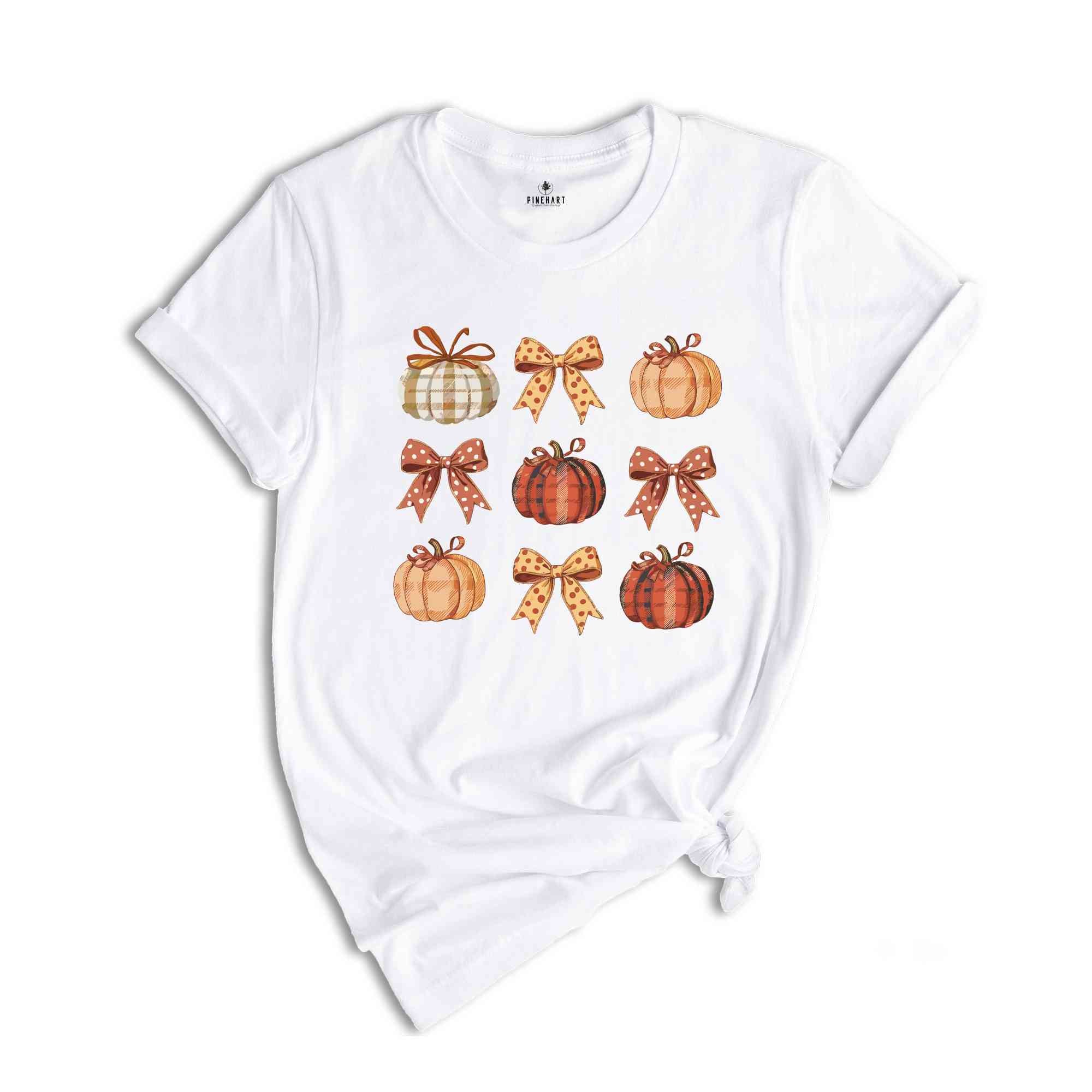 Retro Fall Pumpkin Bow Shirt, Fall Coquette Bow shirt, Autumn Pumpkin Tee, Fall T-Shirt , Autumn Bow Shirts