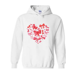 Coquette Valentine Heart Hoodie, Valentine Hoodie, Valentines Day Gift, Valentine Bow Sweatshirt, Pink Valentine Sweater