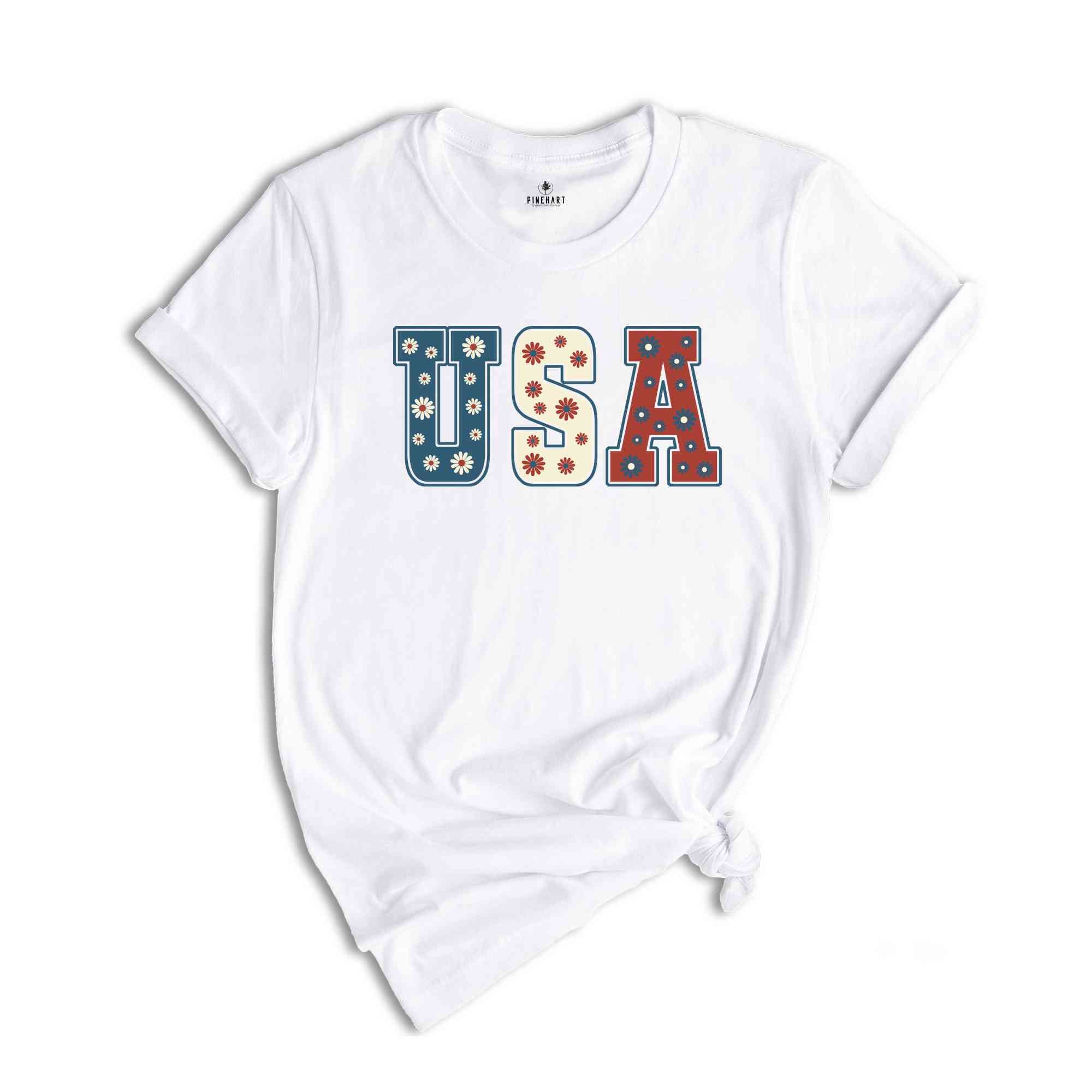 Floral USA Shirt, Retro America Shirt, 4th Of July Shirt, 4th Of July Gift, Patriotic Shirt, Independence Day Tee, America Shirt, Floral Tee