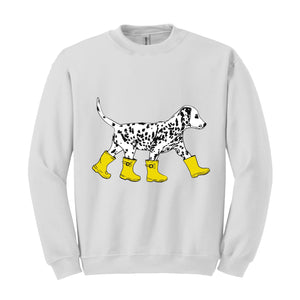 Dog in Boots Sweatshirt, Cute Dalmation Dog Hoodie, Dog Lover Hoodie, Winter Dog Sweater, Dalmation Dog Hoodie, Dog Lover Hoodie