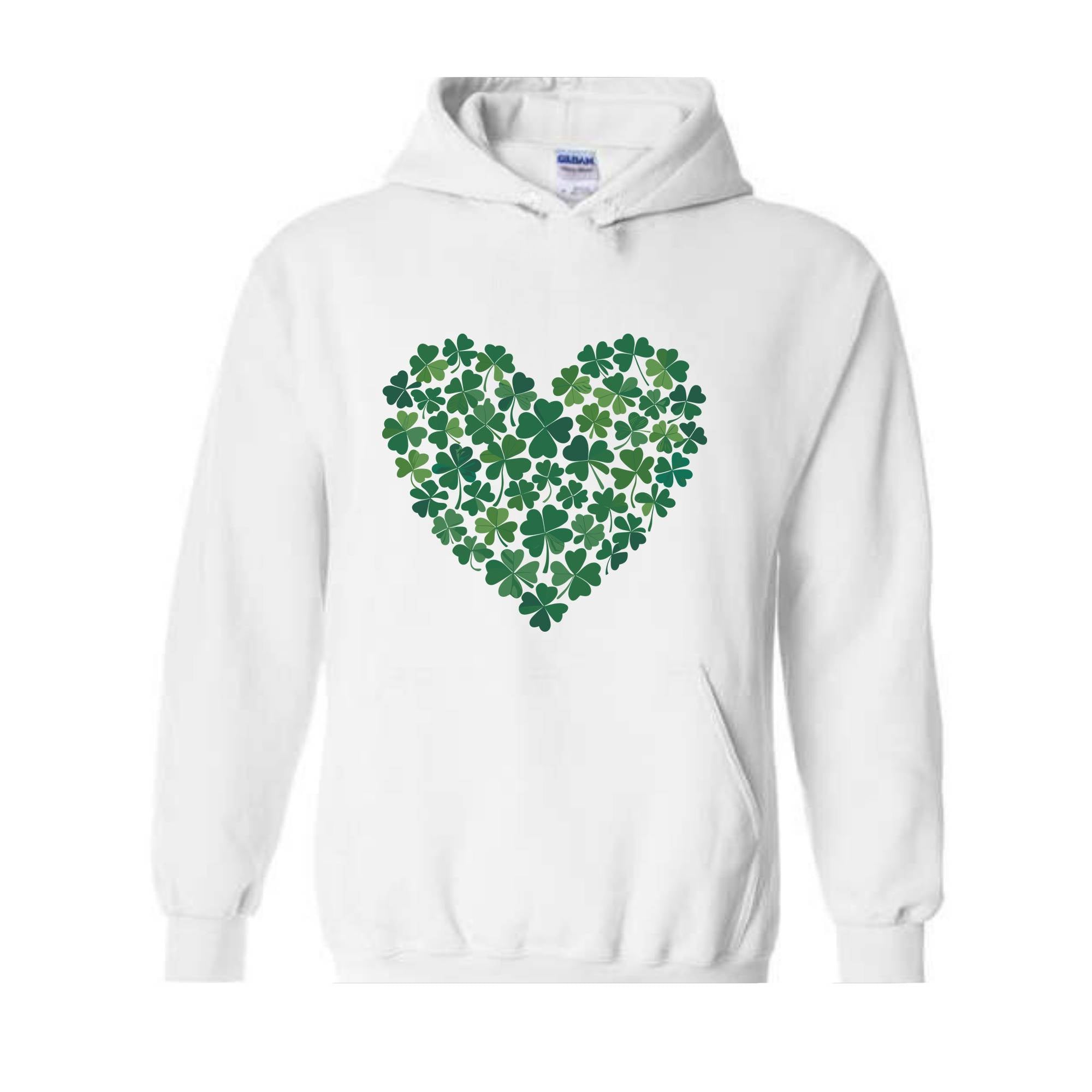 St. Patrick's Heart Sweatshirt, Shamrock Heart Hoodie, Lucky Shamrock Hoodie, Saint Patrick's Gift, Lucky Four Leaf Hoodie, Clover Hoodie