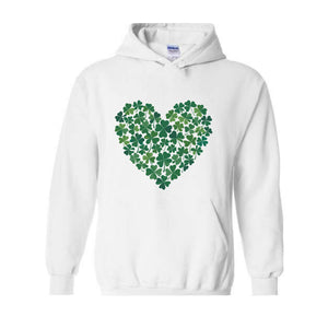 St. Patrick's Heart Sweatshirt, Shamrock Heart Hoodie, Lucky Shamrock Hoodie, Saint Patrick's Gift, Lucky Four Leaf Hoodie, Clover Hoodie