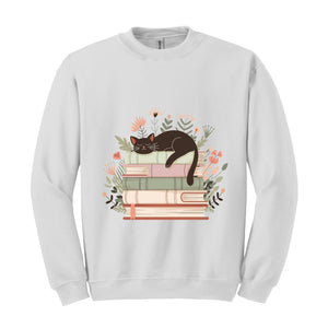 Book And Cat Sweatshirt, Book Lover Gift, Cat Lover Hoodie, Cat Owner Hoodie, Nature Lover Hoodie, Book Hoodie, Animal Lover Hoodie