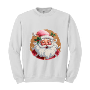 Pink Santa Retro Christmas Sweatshirts, Pink Christmas Matching Family Sweaters, Pink Vintage Holiday Sweatshirt