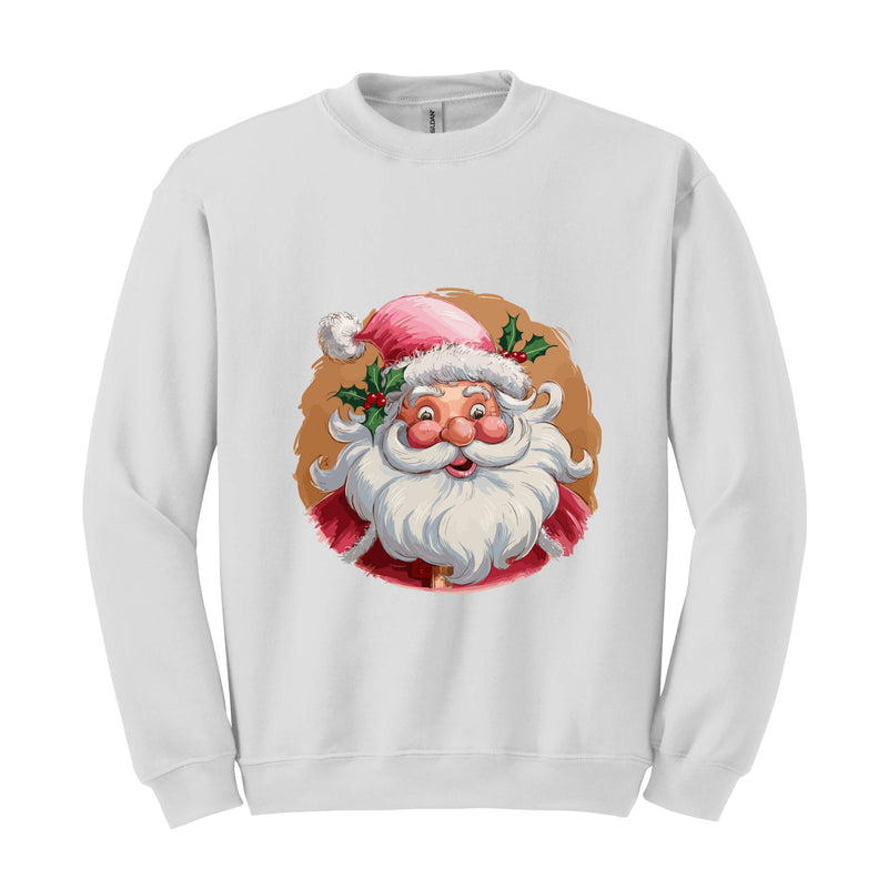 Pink Santa Retro Christmas Sweatshirts, Pink Christmas Matching Family Sweaters, Pink Vintage Holiday Sweatshirt