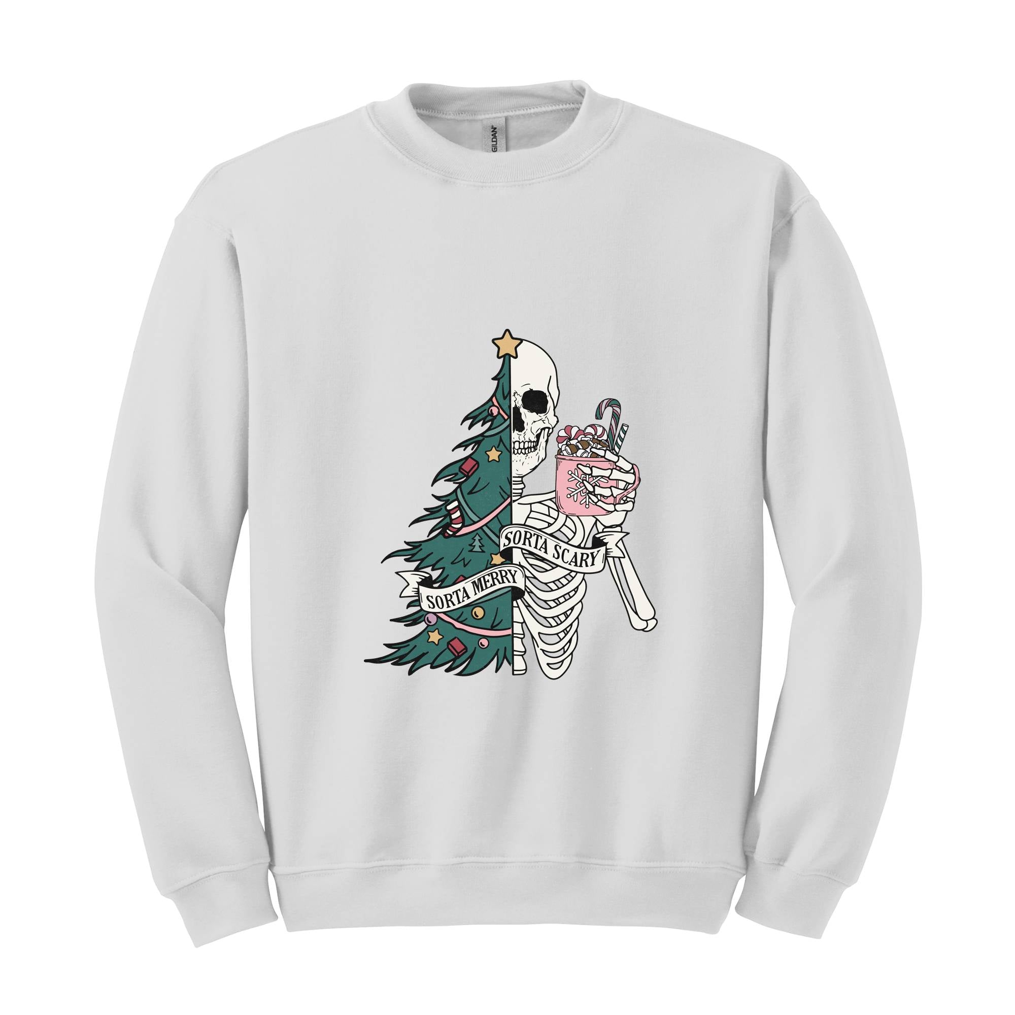 Sorta Merry Sorta Scary Sweatshirt, Christmas Skeleton Sweatshirt, Christmas Sweatshirt, Christmas Gifts, Christmas Tree Sweater