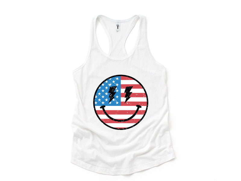 USA Smiley Face Tank Top, Usa Shirt, July 4th Tank, Women's 4th Of July Tank Top, Patriotic Tank Top, America Gifts