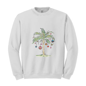 Christmas Palm Tree Sweatshirt, Tropical Christmas Sweatshirt, Aloha Christmas Sweater, Holiday Beach Sweatshirt