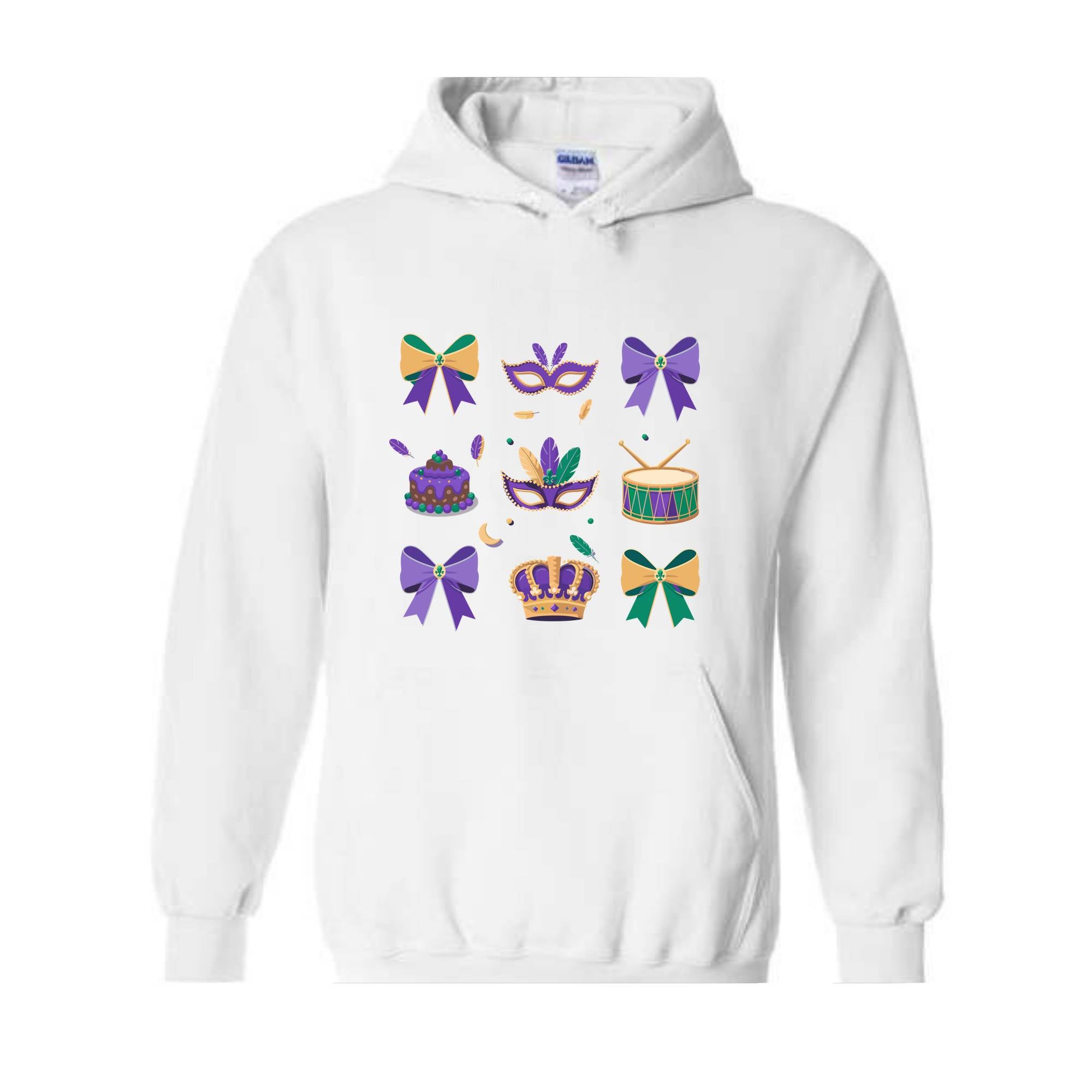 Mardi Gras Coquette Sweatshirt, Mardi Gras Hoodie, Mardi Beads Hoodie, Louisiana Festival Hoodie, New Orleans Carnival Bow Sweatshirt