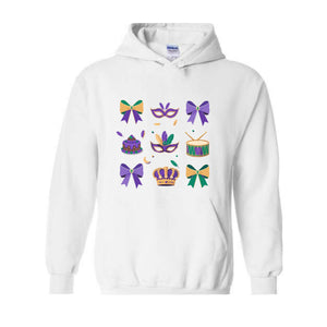 Mardi Gras Coquette Sweatshirt, Mardi Gras Hoodie, Mardi Beads Hoodie, Louisiana Festival Hoodie, New Orleans Carnival Bow Sweatshirt