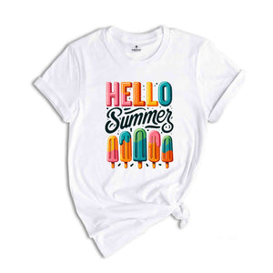 Hello Summer Shirt, Popsicle Written Summer Welcome Shirt, Colorful Holiday Shirt, Family Vacation Apparel, Gift for Traveler