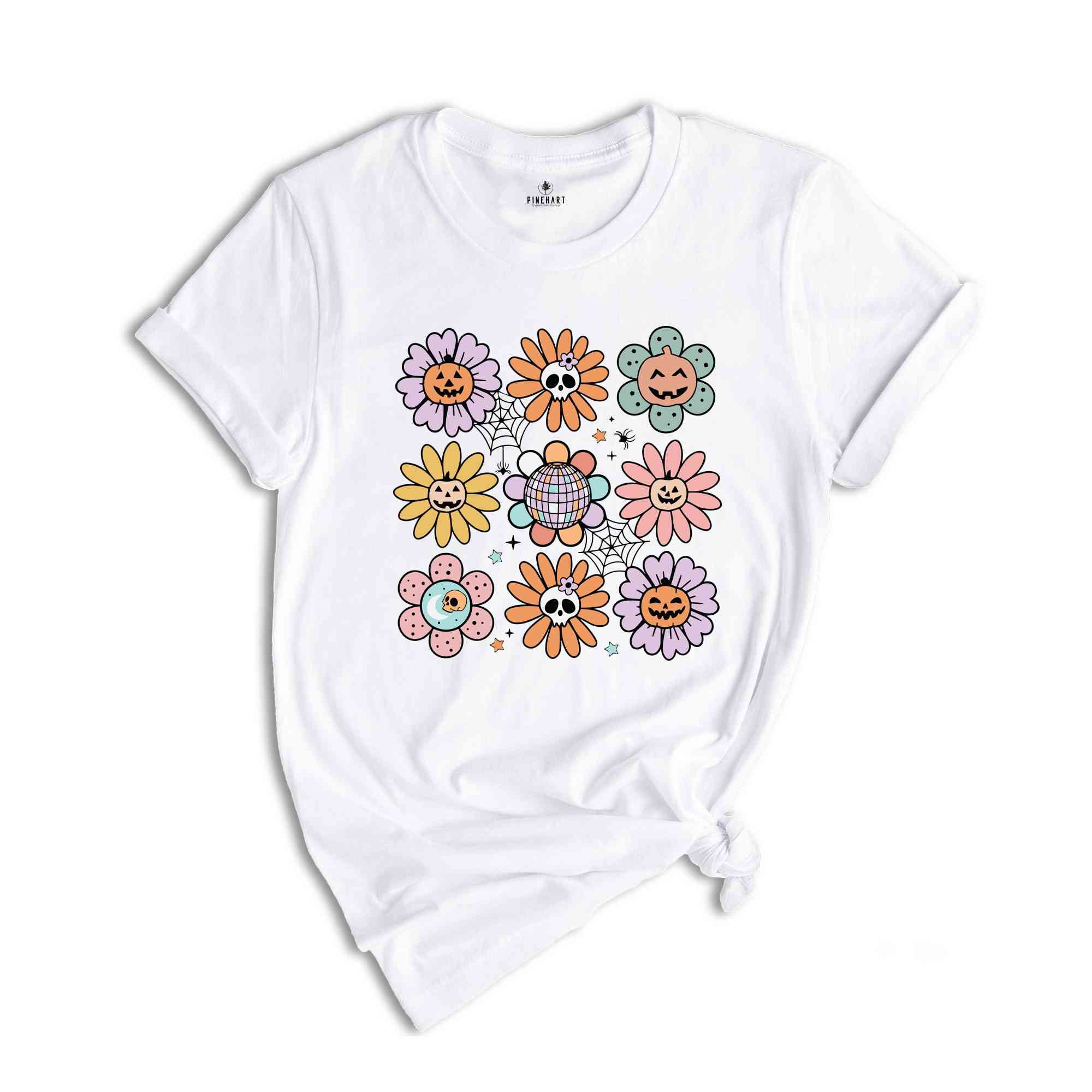 Retro Pumpkins And Flowers Shirt, Pumpkins Shirt, Halloween Shirt, Halloween Vibes Shirt, Fall Vibes Shirt, Retro Fall Shirt, Pumpkin Flower