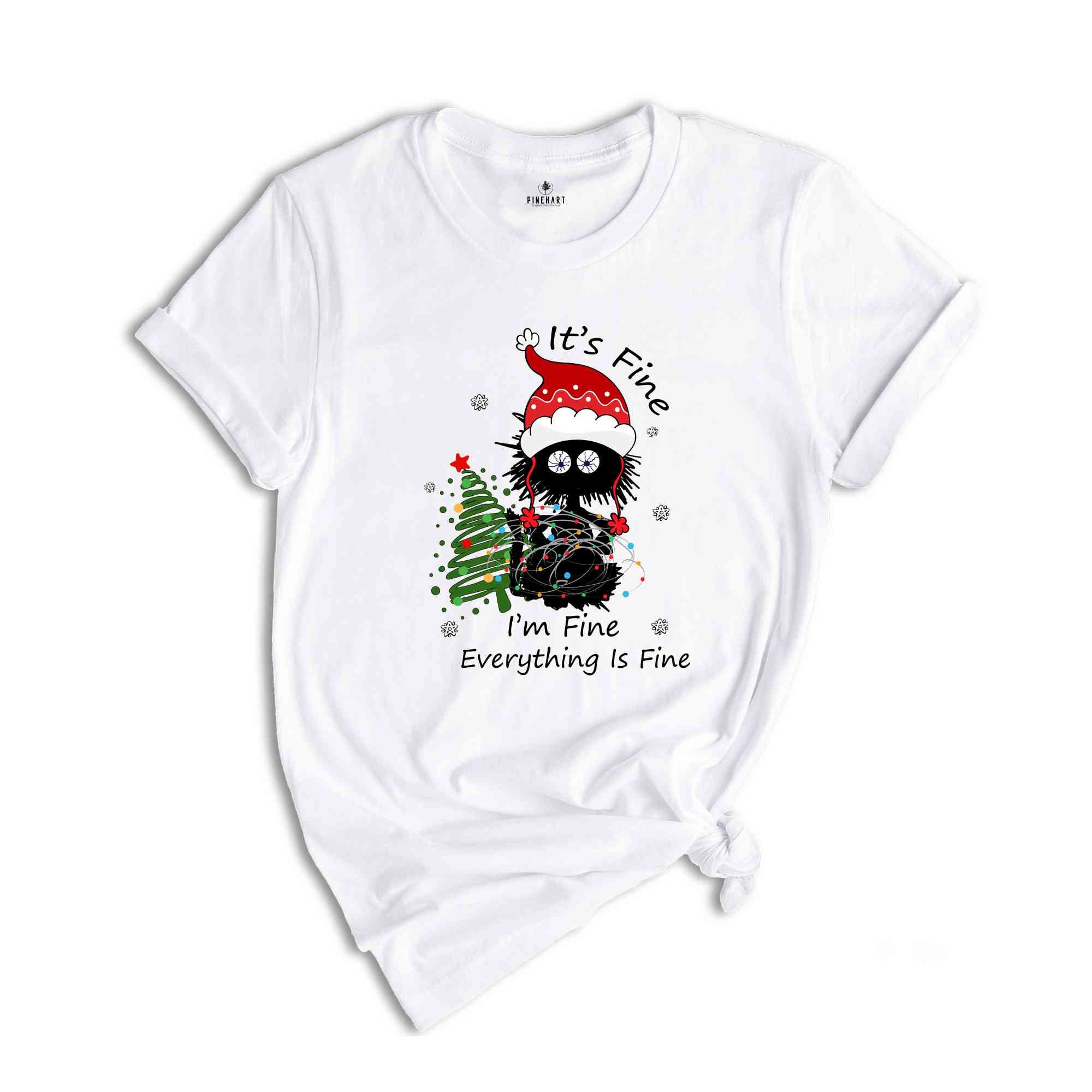 It's Fine I'm Fine Everything Is Fine Shirt, Black Cat Shirt, Christmas Cat Shirt, Christmas Tree Shirt, Funny Christmas