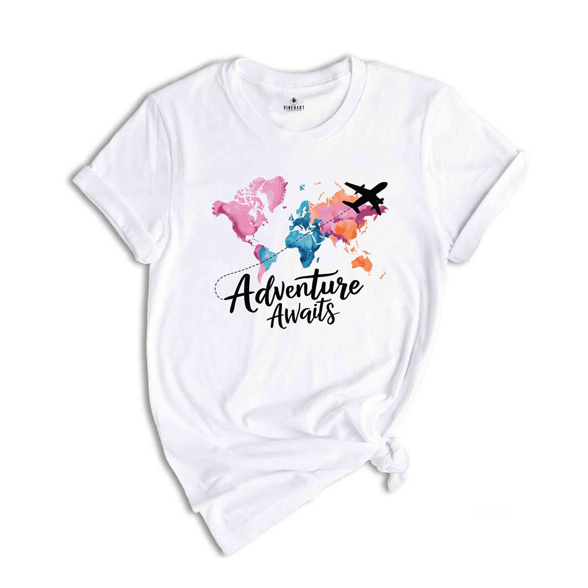 Adventure Awaits T-Shirt, Travel Gift, Vacation Shirt, World Map Shirt, Airplane Mode Shirt, Gifts For Traveler