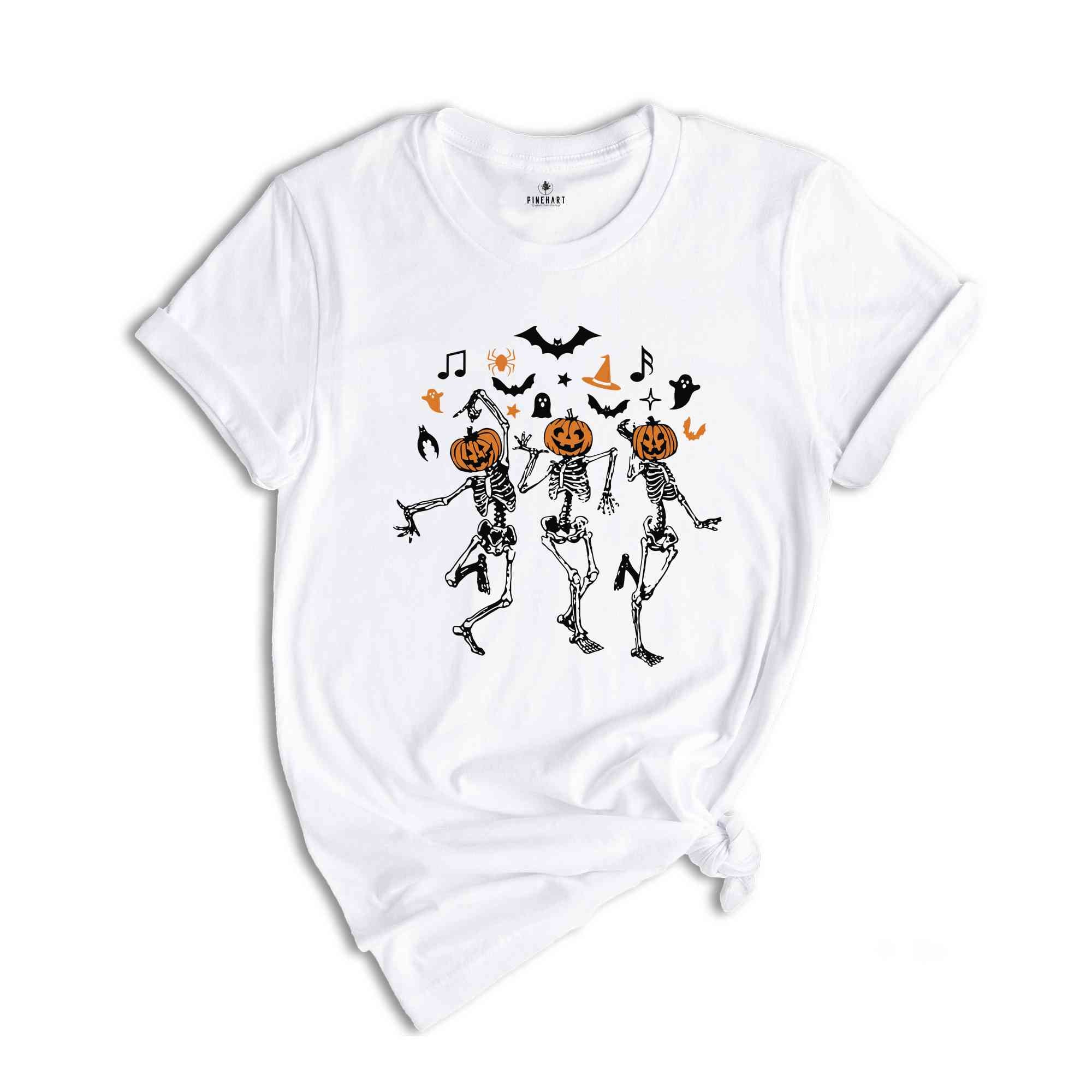 Dancing Skeleton Pumpkin T-Shirt, Retro Halloween Shirt, Halloween Shirt, Cute Fall Shirt, Pumpkin Face Skeleton Tee