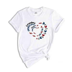 Custom Mom Grandma Heart T-Shirt, Custom 4th Of July Nana Shirt, Patriotic 4th of July Grandma Tee, 4th Of July Gifts