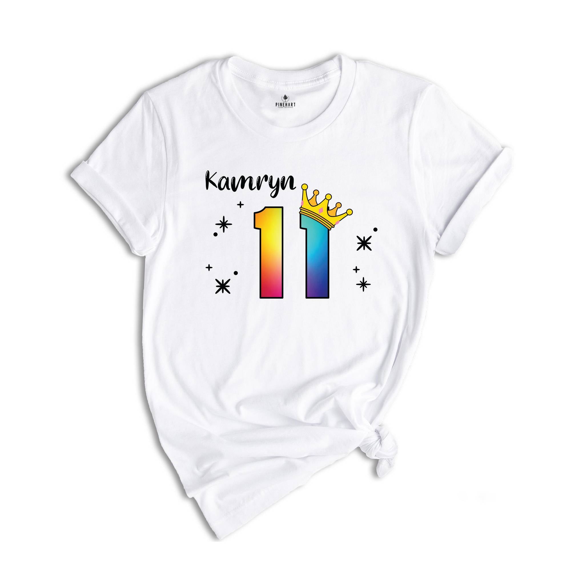 Personalized Names 11 Birthday Shirt, Crown 11th Birthday Shirt, Rainbow Birthday Shirt, Birthday Party Shirt, Toddler Birthday Shirt