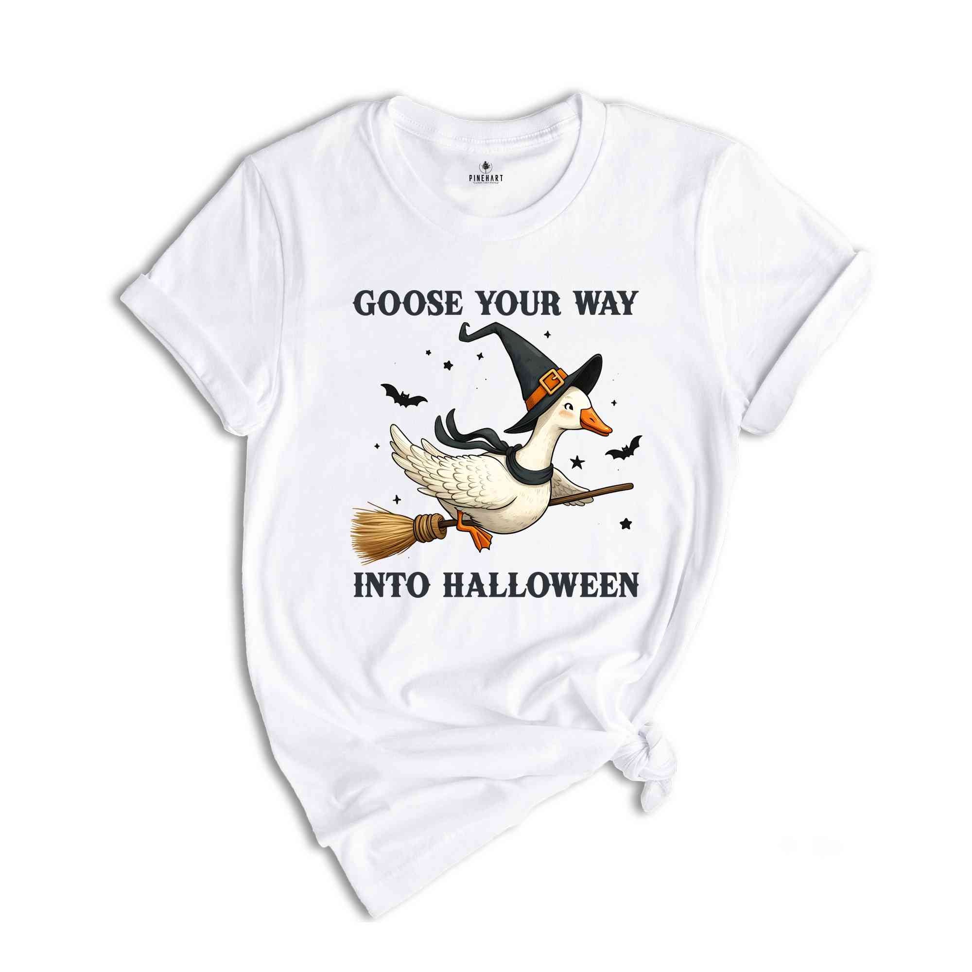 Goose Your Way Into Halloween Shirt, Halloween Goose T-Shirt, Halloween Duck Shirt, Flying Duck Pumpkin Tee, Trick or Treat Shirt