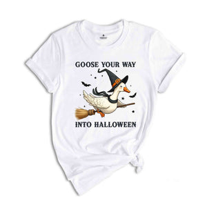 Goose Your Way Into Halloween Shirt, Halloween Goose T-Shirt, Halloween Duck Shirt, Flying Duck Pumpkin Tee, Trick or Treat Shirt