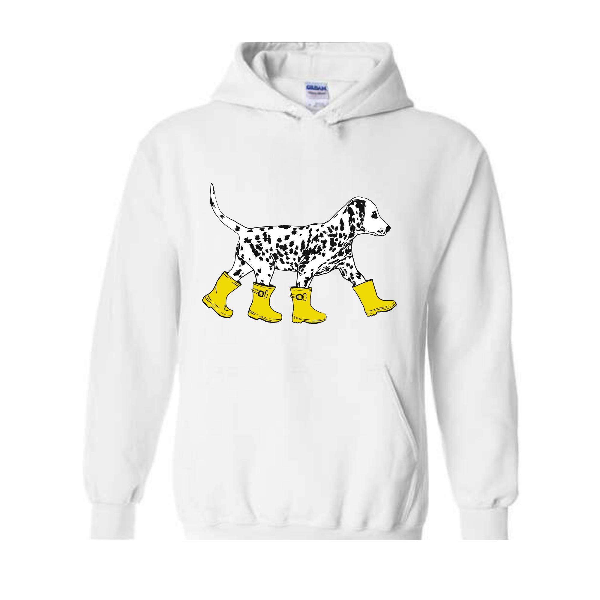 Dog in Boots Sweatshirt, Cute Dalmation Dog Hoodie, Dog Lover Hoodie, Winter Dog Sweater, Dalmation Dog Hoodie, Dog Lover Hoodie