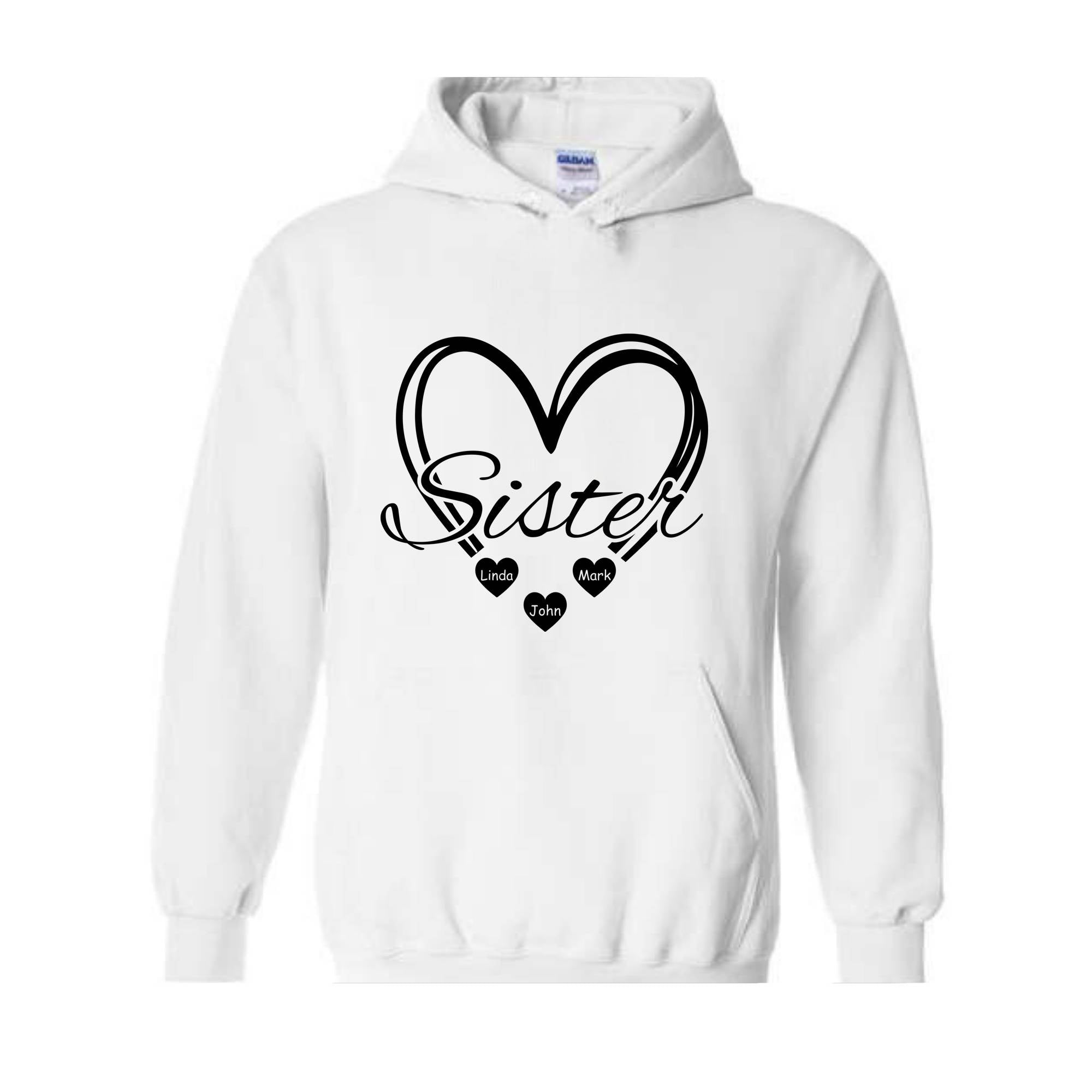 Custom Sisters Sweatshirt, Sisters Heart Sweatshirt, Names In Heart Hoodie, Personalized Sweatshirt, Sister Day Hoodie