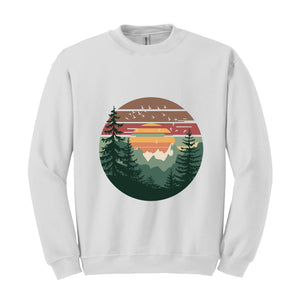 Pine Trees Sunset Sweatshirt, Adventure Hoodie, Nature Lover Gift, Camping Hoodie, Forest Hoodie, Retro Forest Hoodie, Nature Hoodie