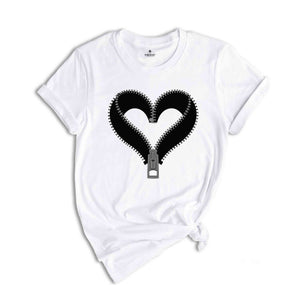 Zipper Heart Shirt, Heart Shirt, Romantic Heart Gift, Heart Shirt, Retro Heart Inspired Shirt, Minimalistic Zipped Heart Shirt