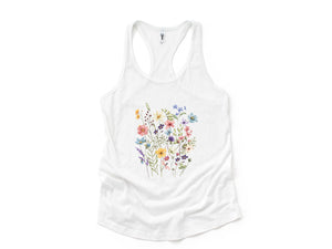 Vintage Flowers Tank Top, Boho Shirt, Botanical Floral Tank, Wildflowers T-Shirt, Floral Gym Tank Top