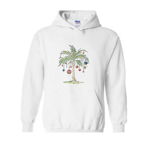 Christmas Palm Tree Hoodie, Tropical Christmas Hoodie, Aloha Christmas Sweater, Holiday Beach Hoodie