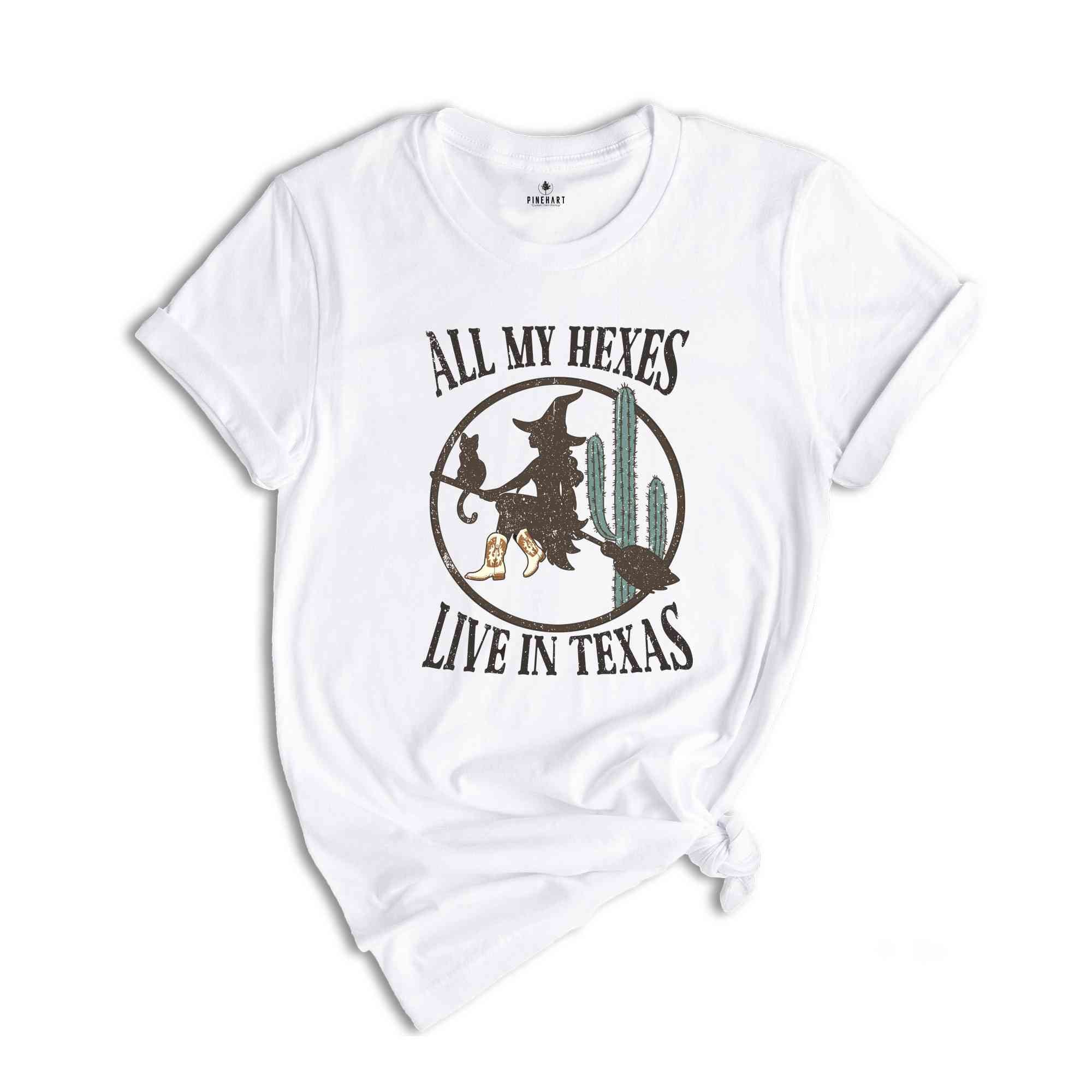 All My Hexes Live In Texas Shirt, Witch Cowgirl Shirt, Vintage Western T-Shirt, Cowgirl Ghost Shirt, Country Witch Shirt