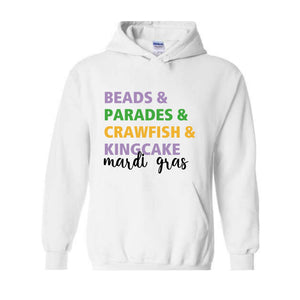 Beads Parades Crawfish Kingcake Mardi Grags Sweatshirt, Trendy Mardi Gras Carnival Hoodie, Funny Shenanigans Hoodie, Cute Parade Hoodie