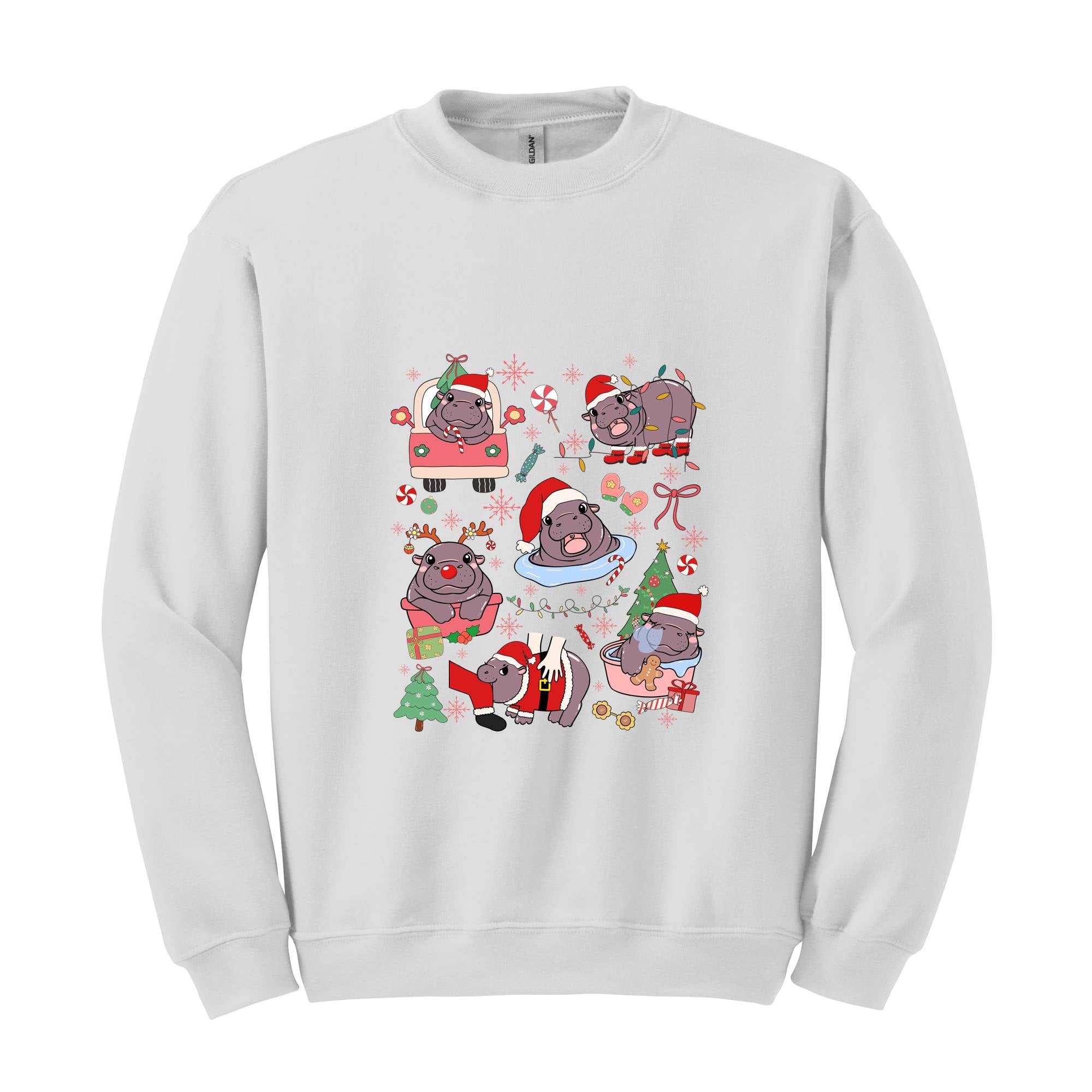 Christmas Coquette Moo Deng Sweatshirt, Coquette Bows Sweater, Moo Deng And Christmas Tree Sweatshirt, Festive Holiday Sweatshirt