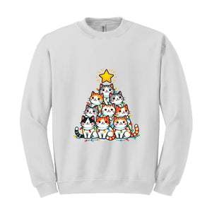 Christmas Cat Tree Sweatshirt, Christmas Cats Sweatshirt, Meow Christmas Sweatshirt, Cat Lover Gift, Holiday Sweatshirt, Christmas Sweater