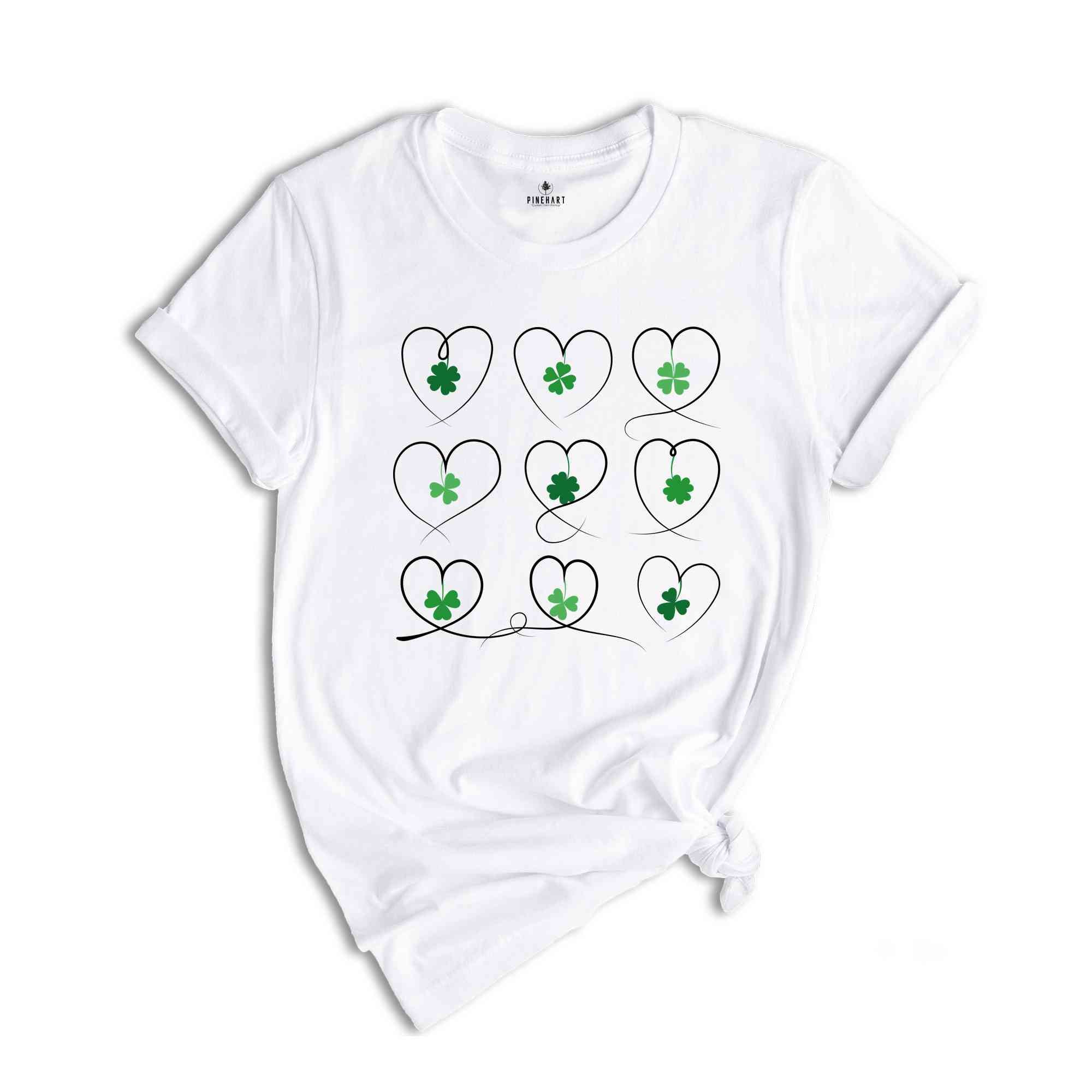 Shamrock Heart St Patrick's Day T-Shirt, Shamrock Tee, St Patrick's Day Gift, St Patrick's Day Tee, Shamrocks Hearts Tee, Lucky Shirt