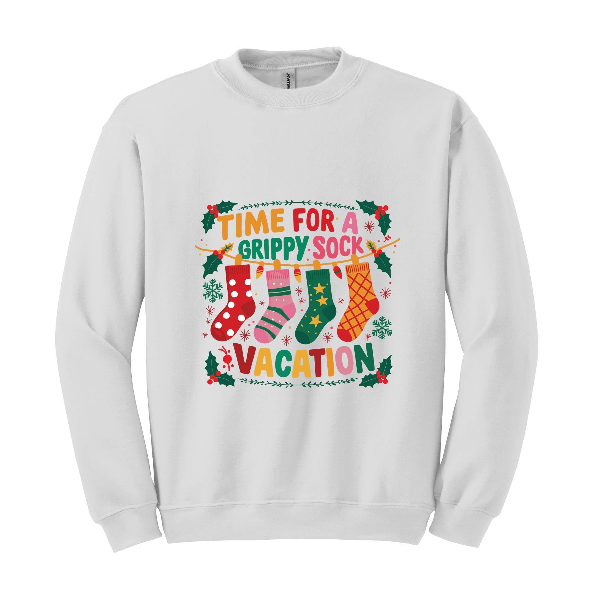 Christmas Grippy Sock Vacation Sweatshirt, Funny Self Care Hoodie, Festive Go Therapy Hoodie , Funny Metal Health Sweatshirt