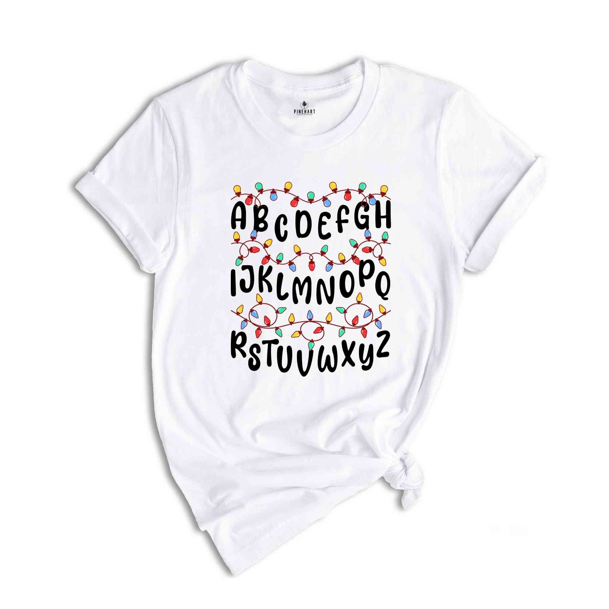 Christmas Alphabet Doodle Teacher T-Shirt, Teaching Shirt, Christmas Teacher Gift, Christmas Alphabet Tee, Christmas Student Gift