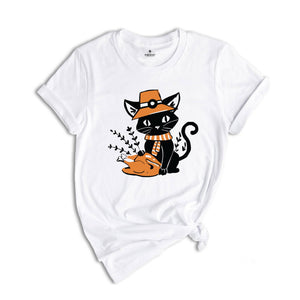 Cute Thanksgiving Cat Shirt, Black Cat Shirt, Funny Thanksgiving Tee, Turkey Day Shirt, Fall Shirt, Dinner Day Shirt