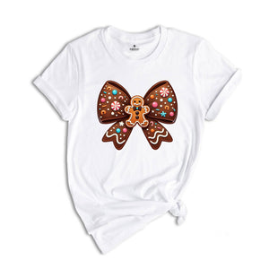 Gingerbread Coquette Bow Shirt, Christmas Gingerbread Shirt, Christmas Bow Shirt, Christmas Gift, New Year Shirt, Cute Christmas Shirt