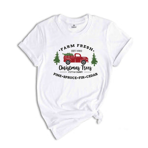 Farm Fresh Truck Shirt, Retro Truck Shirt, Christmas Tree Shirt, Christmas Tree T-Shirt, Winter Holiday Apparel, New Year Shirt, Xmas Gift